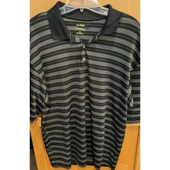 Bolle Golf Tech Shirt Large Polo Short Sleeve‎ Blue gray black stripes - Picture 1 of 4
